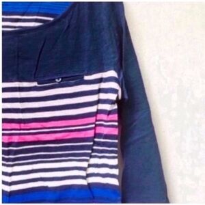 Plus Size Navy & Pink Striped 3/4 Sleeve Top